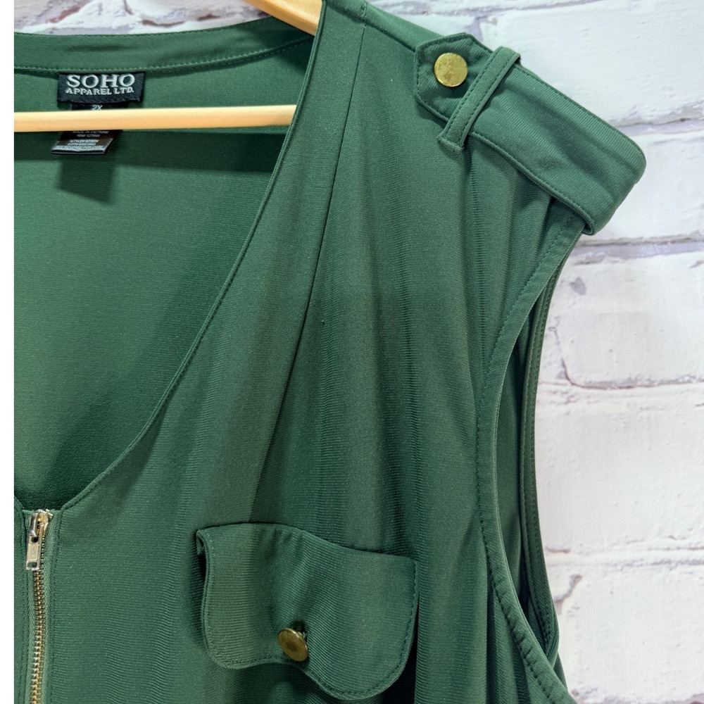 Soho Apparel Utility Dress Womens 2X Olive Safari Military 1/2 Zip Stretch Waist - Picture 5 of 8